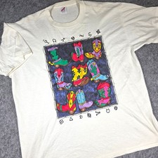 Vintage Jerzees Cowboy Boots T Shirt Glitter Puff 90s USA Single Stitch sz XXL