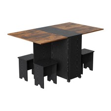 Vintage Wooden Folding Drop Leaf Dining Set Dining Table with 4 Chairs Kitchen