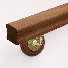 Dark Hardwood HR Handrail Kit with Brass Wall Brackets – Stair Support Rail