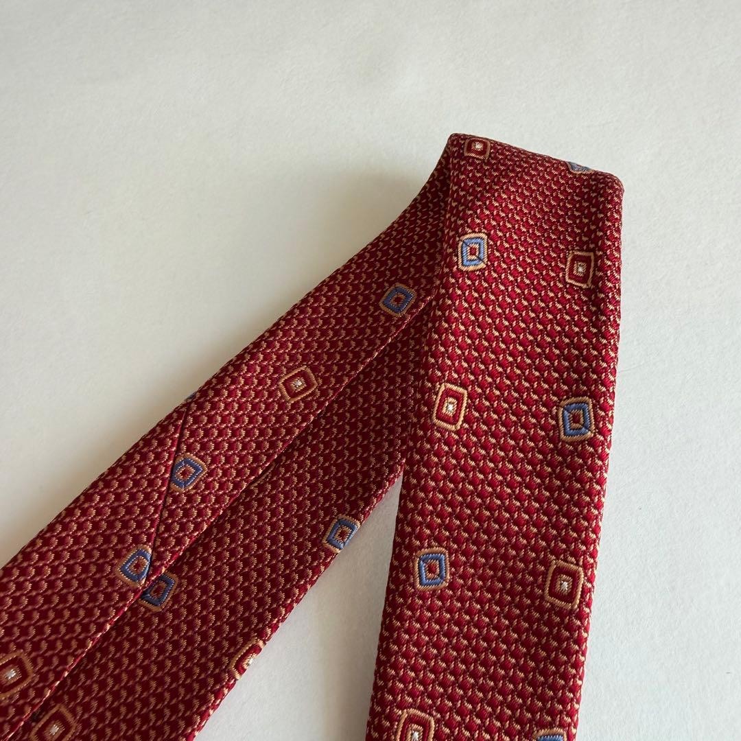 Burberry Geometric Pattern Red Orange Square Tie … - image 7