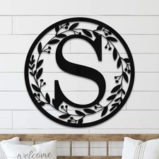 Personalized Floral Monogram Sign, Botanical Letter Metal Wall Decor
