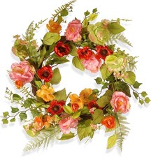 Spring  Summer Wreath 22 Inch Branch Wreath with Mixed Flowers for Front Doo...