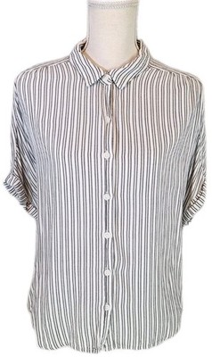 Universal Thread SzL White & Grey Striped Collared Button Front SS Blouse Top
