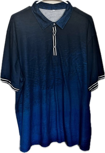 Henley T-Shirt Men's Size 2X Stretchy Moisture Wicking 3D Digtal Printed Blue - Picture 2 of 4