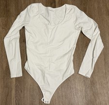Abercrombie  Fitch Womens White Long Sleeve Scoop Neck Thong Bodysuit Med NWOT