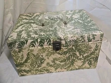 Sewing Storage Case Box Quilted Vinyl w/ Handle & Latch MCM Storage Green Fern 