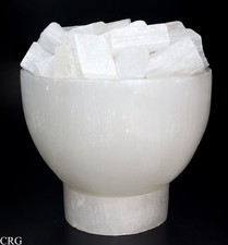 Selenite White "Fire Bowl" Lamp with Cord and Bulb 1 Piece Size 6 to 8 by 4 In