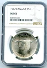 1967 S$1 CANADA SILVER FLYING GOOSE DOLLAR NGC MS61 UNCIRCULATED COIN