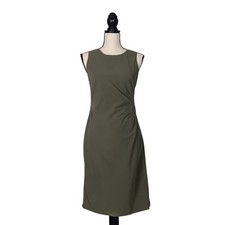 Banana Republic Olive Green Sleeveless Side Pleat Sheath Knee Length Dress, 0