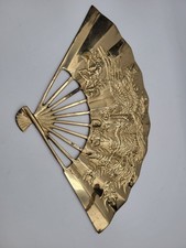 Solid Brass Hand Fan Dragon Chinese Phoenix Dragon table-top Wall Art decor