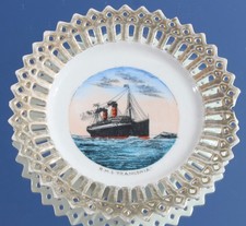 CUNARD LINE RMS FRANCONIA C-1910 SOLD ONBOARD RIBBON PLATE A/F