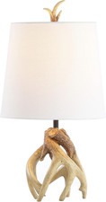 19" Natural Antler Resin Table Lamp, Rustic Coastal Mountain Cabin Bedside Night
