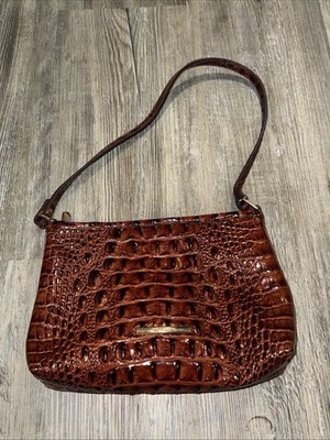 Brahmin Lorelei Pecan Melbourne Brown Croc Emboss Leather Designer Shoulder Bag