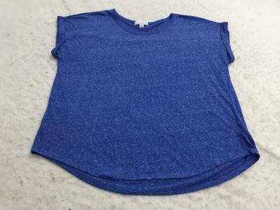 LA Threads T Shirt Womens L Large Blue Short Sleeve Crew Neck Rolled Sleeve