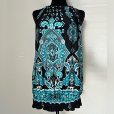 Select Boho Halter Dress Black Teal Paisley Print Size UK 10 / M