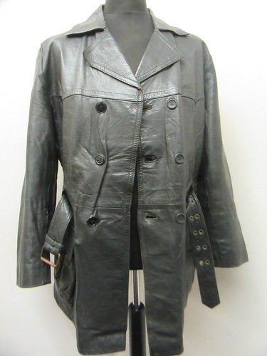 VINTAGE 70'S LEATHER BELTED TRENCH JACKET SIZE UKM - Picture 15 of 18