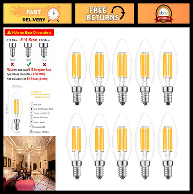 Dimmable E14 LED Bulbs 600 Lumens 60W Equivalent Warm White 3000K - 10 Pack