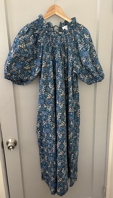 J.Crew Liberty Fabric Midi Dress Sea Blossoms Smocked Neck Puff Sleeves Sz L