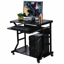 Rolling Computer Desk Laptop PC Coner Table Desktop w/ Rolling Wheel Home Office