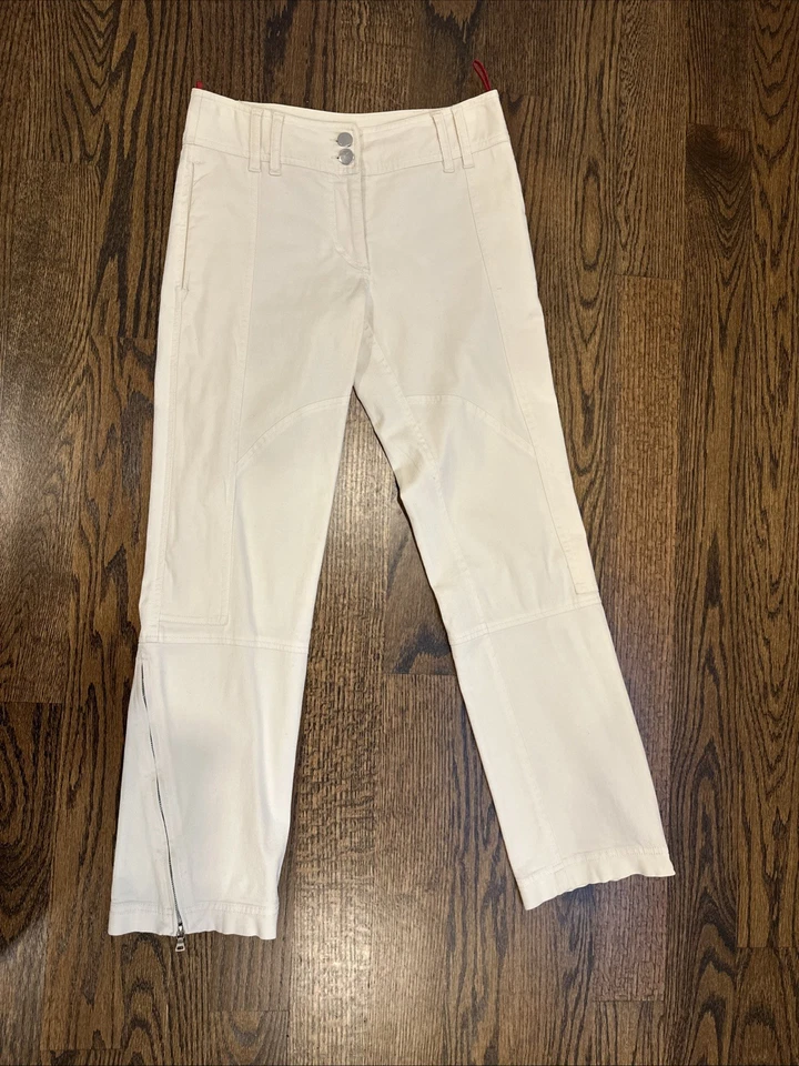 Prada Women’s Technical Cotton Pants IT 38 US 0–2 Cream Zip Hem Straight Italy - Image 2 of 4