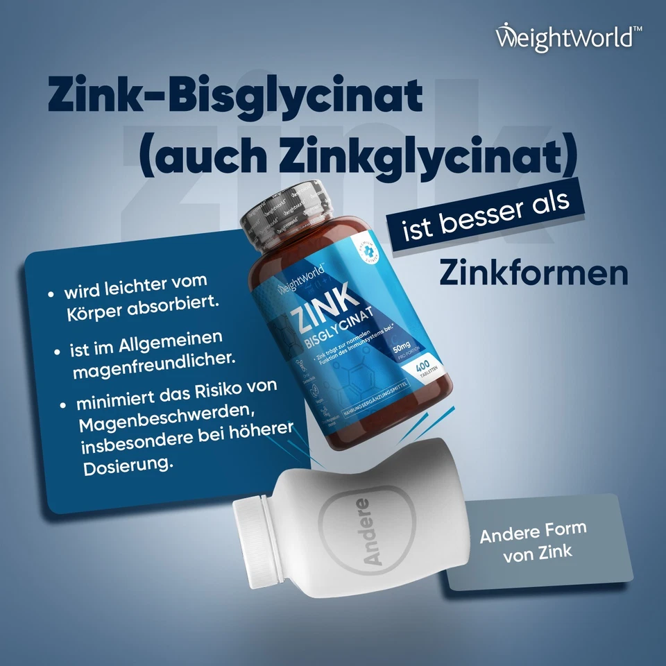WeightWorld  Zink Bisglycinat  -  400 Tabletten - Starke Knochen & Immun Abwehr - Bild 4 von 4