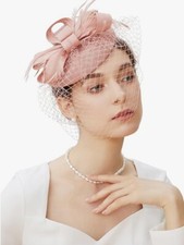 BABEYOND FLAPPER VEIL FASCINATOR MESH LACE NUDE PINK HEADBAND HAT NEW
