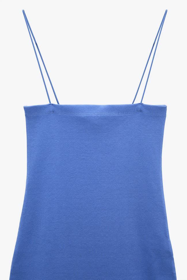 Zara Court Côtelé Robe Moulante Moulant Bleu Violet Pastel M 10