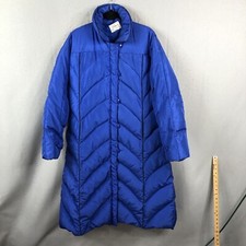Down Puffer Coat Womens Large Blue Long Down Filled Jacket Vintage Bright