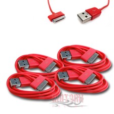4X 10FT 30PIN USB DATA POWER CHARGER RED CABLE IPHONE 4S 4 3GS IPOD NANO IPAD