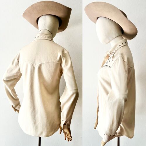 SILVER STARS & Studs 70s 1970’s Vintage Cream Western Rodeo Blouse Shirt S 36b - Picture 2 of 12