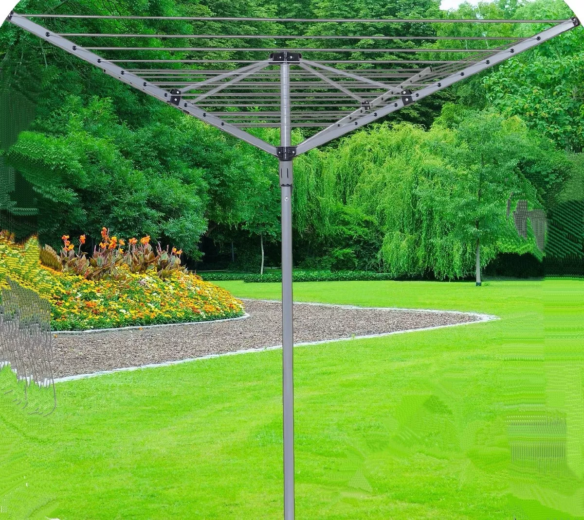 50M Heavy Duty Rotary Airer 4 Arm Washing Line Garden Outdoor Clothes Dryer  Grey