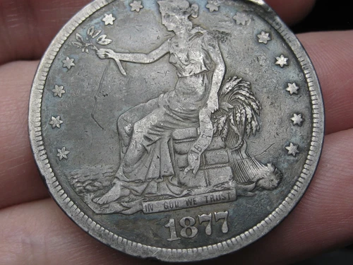 1877 S United States Silver Trade Dollar- San Francisco, VG/Fine Details