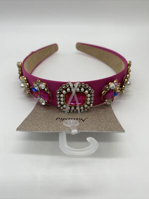 Hot Pink Jeweled Satin Headband | Vintage Hair Accessory Offray Hot Pink Satin Headband perfect hair crafting  main image 2