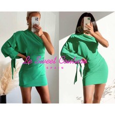 ZARA WOMAN NWT SHORT ASYMMETRIC DRAPED DRESS GREEN SALE 8331/267