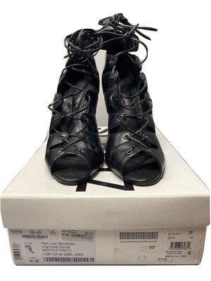 SCHUTZ SLATE LACE UP HEEL Leather Open Toe Caged Sandals 9.5 Black