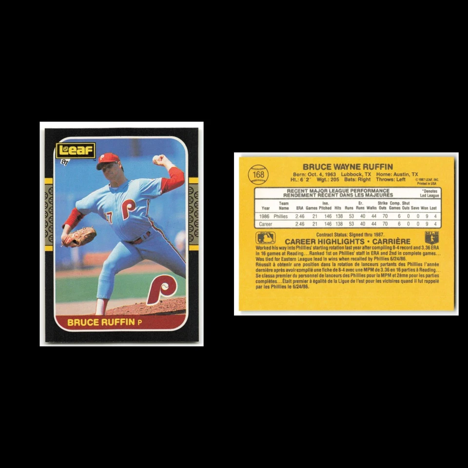 Bruce Ruffin #168 1987 Leaf Philadelphia Phillies Baseball Card MLB NM - Image 3 of 3