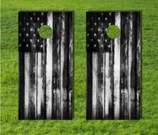 American Flag Grayscale Cornhole Game USA Distressed Bag Decal Board Wood Wrap 