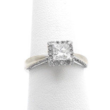 14K White Gold Princess Cut Diamond Engagement Ring Hidden Halo Sides