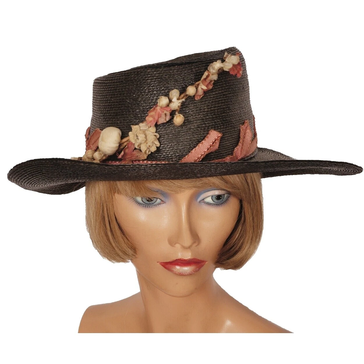 Sombreros vintage de Paja Ala Ancha Eduardiano para Mujeres