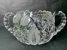 ANTIQUE ABP AMERICAN BRILLIANT PERIOD - 6" Cut CRYSTAL DESSERT BOWL / 2 HANDLES
