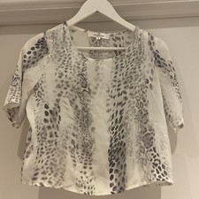 Oh My Love London Grey And White Leopard Print Chiffon Tshirt Blouse Size S