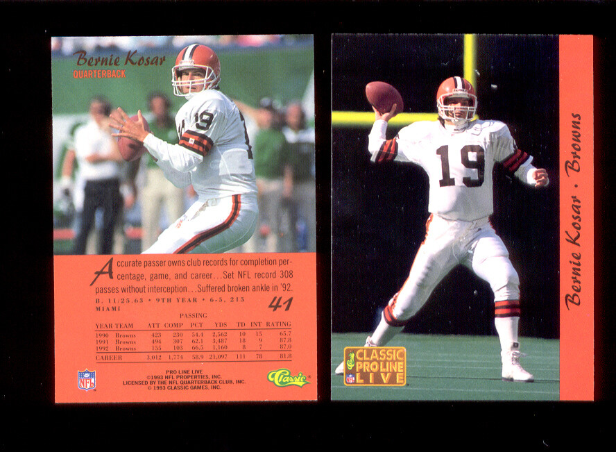1993 Classic Pro Line Live BERNIE KOSAR Cleveland Browns Card