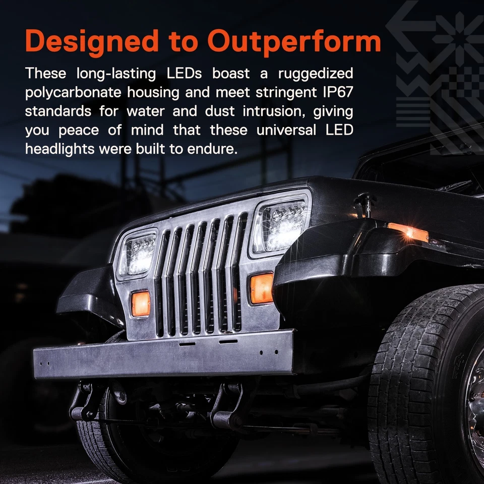 Par de faros LED negros de haz alto bajo 5x7 7x6 para Jeep Wrangler YJ Cherokee XJ Foto 4 de 4