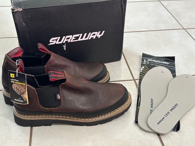 SUREWAY Men Slip On Work Boots SW501 Dark Brown Full Grain