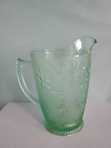 Indiana Glass Sandwich Tiara Pitcher Light Green Depression Glass Style Vintage