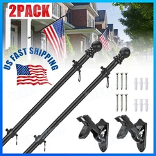 6Ft Flag Pole Kit Flag Pole House Porch Black Holder Wall Mounting Bracket New