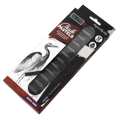 Pack of 12 Black Colour Chalk Pastels Artist Childrens Drawing Sketching Art