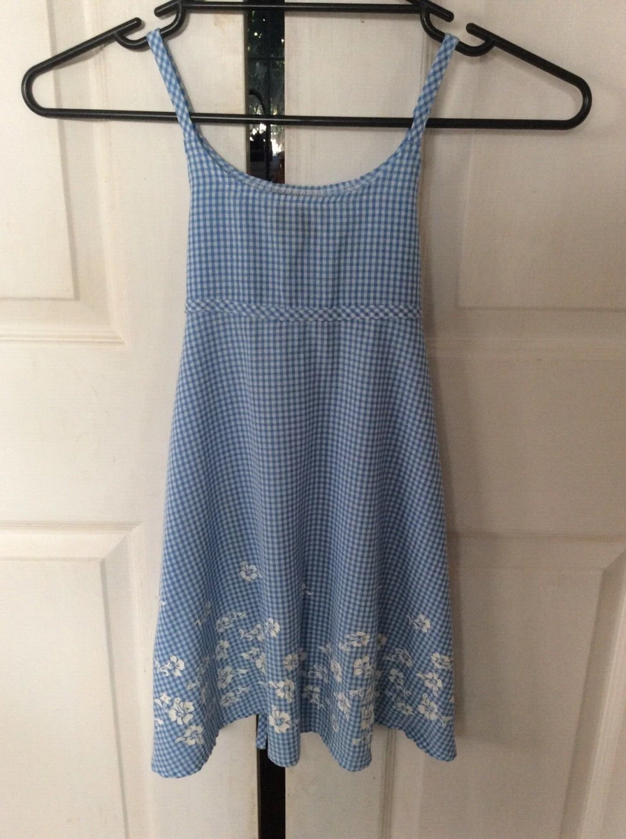 Now girls blue & white gingham floral embroidered summer dress. Size 6