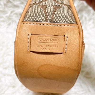 Coach Signature Demi mini Pouch Hand Bag Canvas Leather Beige 6094