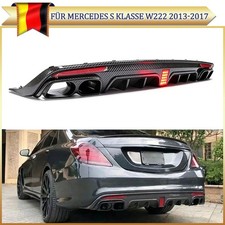 Für Mercedes S Klasse W222 13-17 Carbon Look Heckdiffusor Lippe mit Endrohren